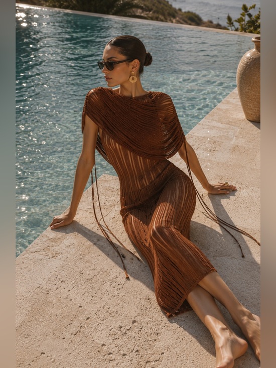cult gaia Dresses & Skirts - Cult Gaia Kaya Chainmail knit Metallic Midi Dress with Detachable Poncho Sz S